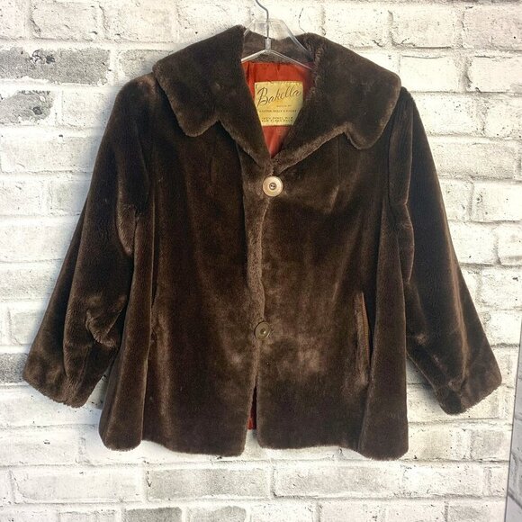 Vintage 1950s 60s MCM Chocolate Brown Faux Fur Teddy Coat - Picture 1 of 16